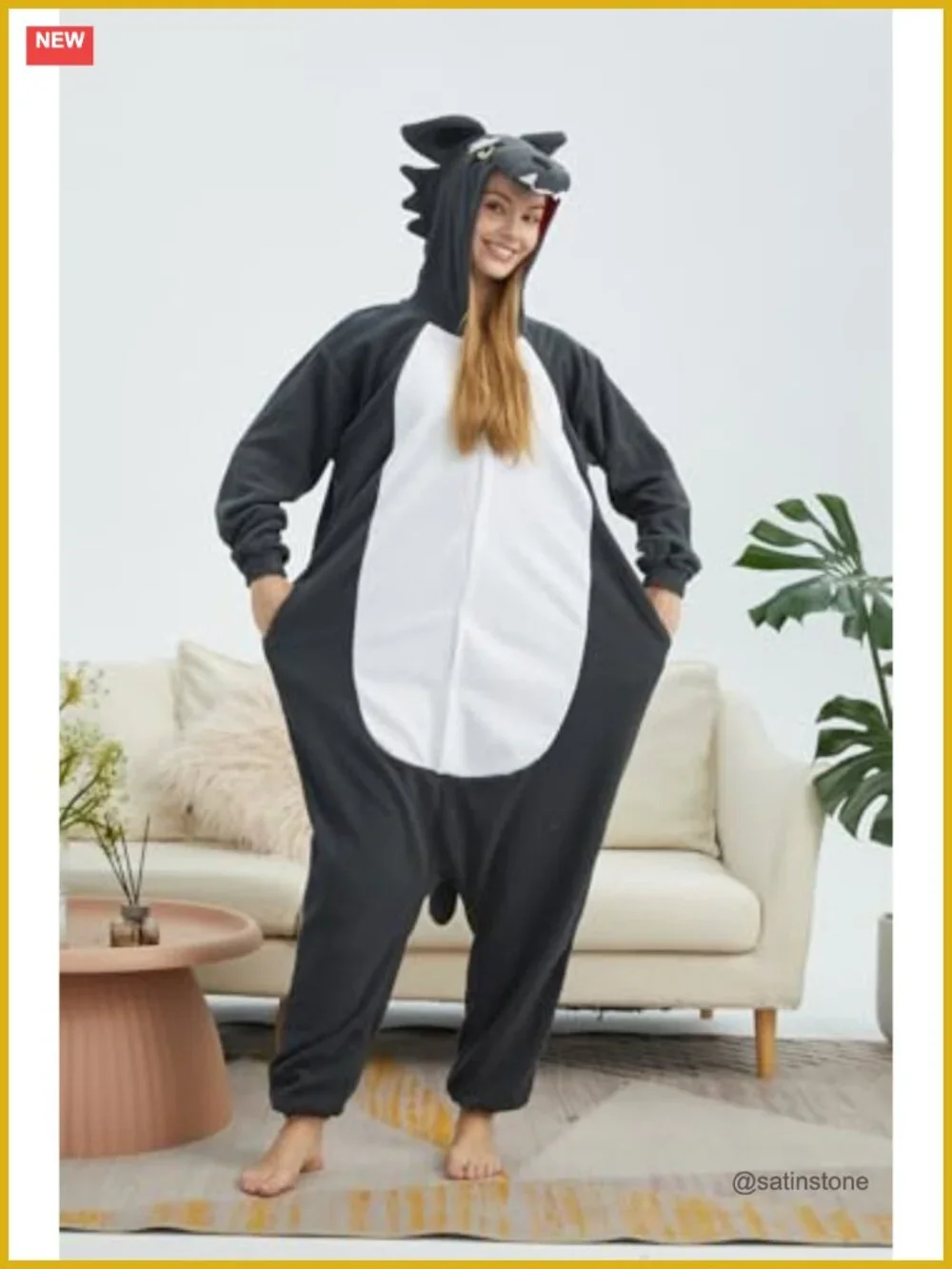 Polar Fleece Onesie Cosplay Costume Halloween Outwear with Hood, Button